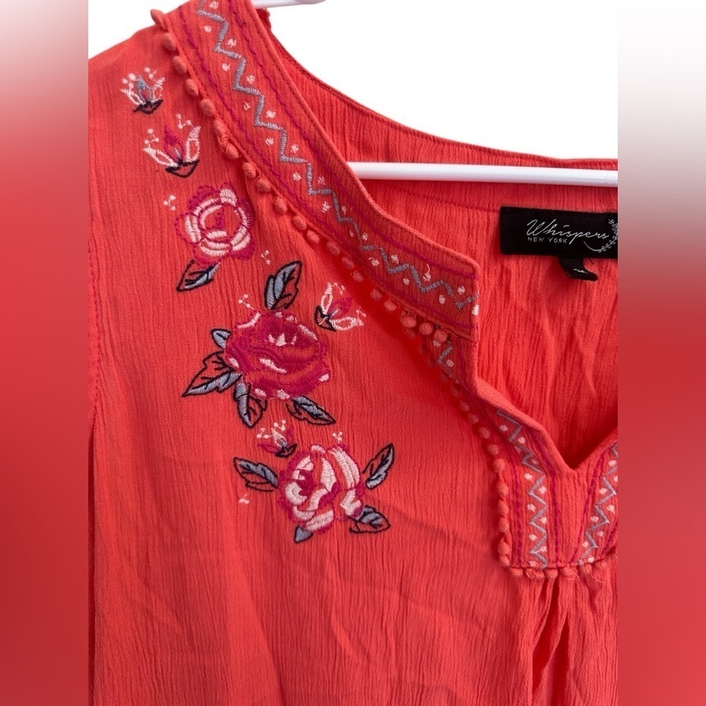 Whispers NY Red Embroidered Tank Top, Size 2X - Picture 4 of 7